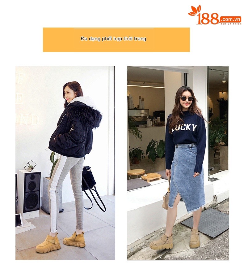Giày boot nữ cổ cao đế dày tăng chiều cao phong cách Anh quốc cổ điển — M2961 màu đen, Lạc đà M2961, M2961 màu nâu, M2961 màu vàng chi tiết 6
