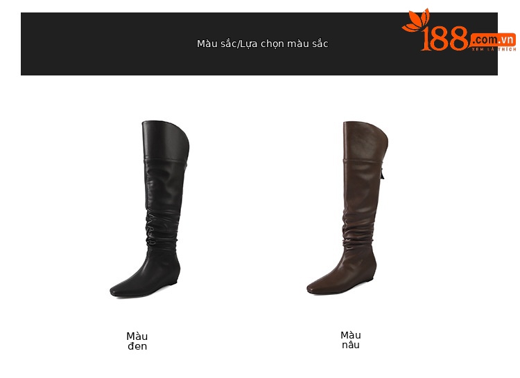 Boot nữ cổ cao quá gối da thật mũi vuông gót xuồng tăng chiều cao — màu nâu, màu đen chi tiết 4