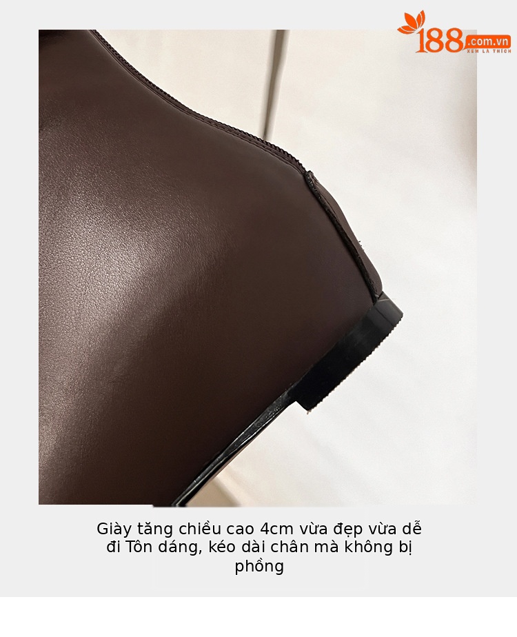 Boot nữ cổ cao quá gối da thật mũi vuông gót xuồng tăng chiều cao — màu nâu, màu đen chi tiết 8