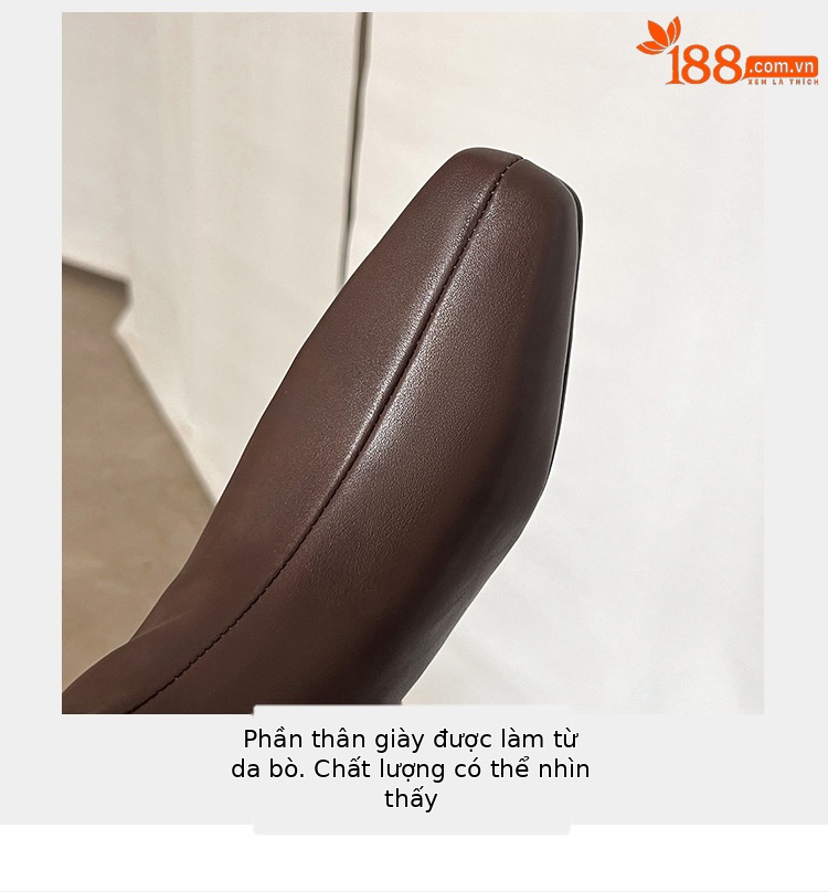 Boot nữ cổ cao quá gối da thật mũi vuông gót xuồng tăng chiều cao — màu nâu, màu đen chi tiết 11