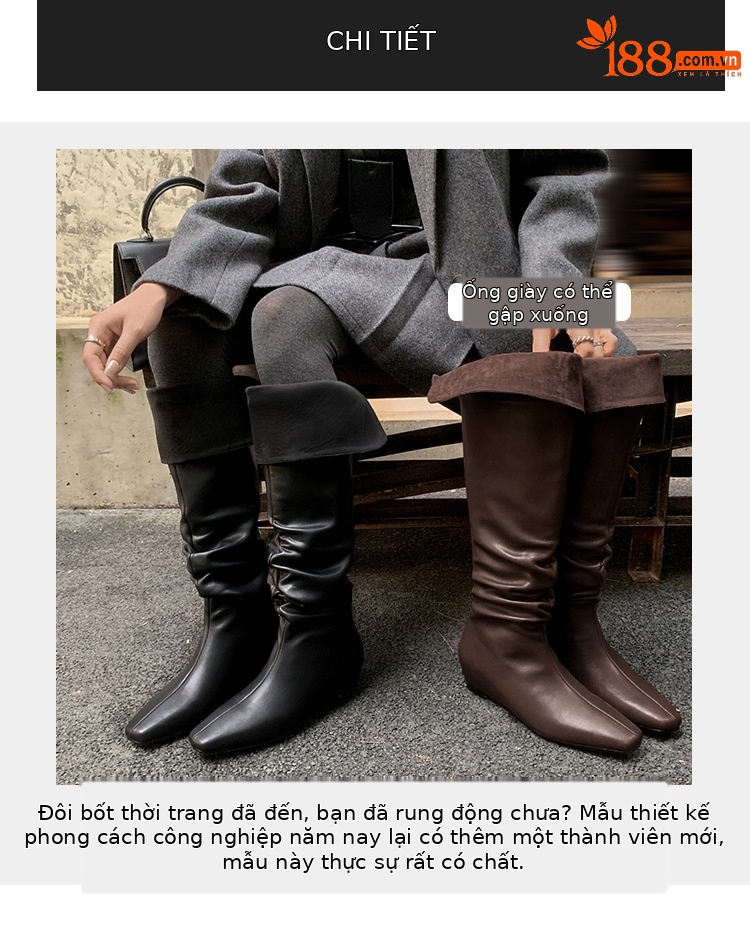 Boot nữ cổ cao quá gối da thật mũi vuông gót xuồng tăng chiều cao — màu nâu, màu đen chi tiết 13
