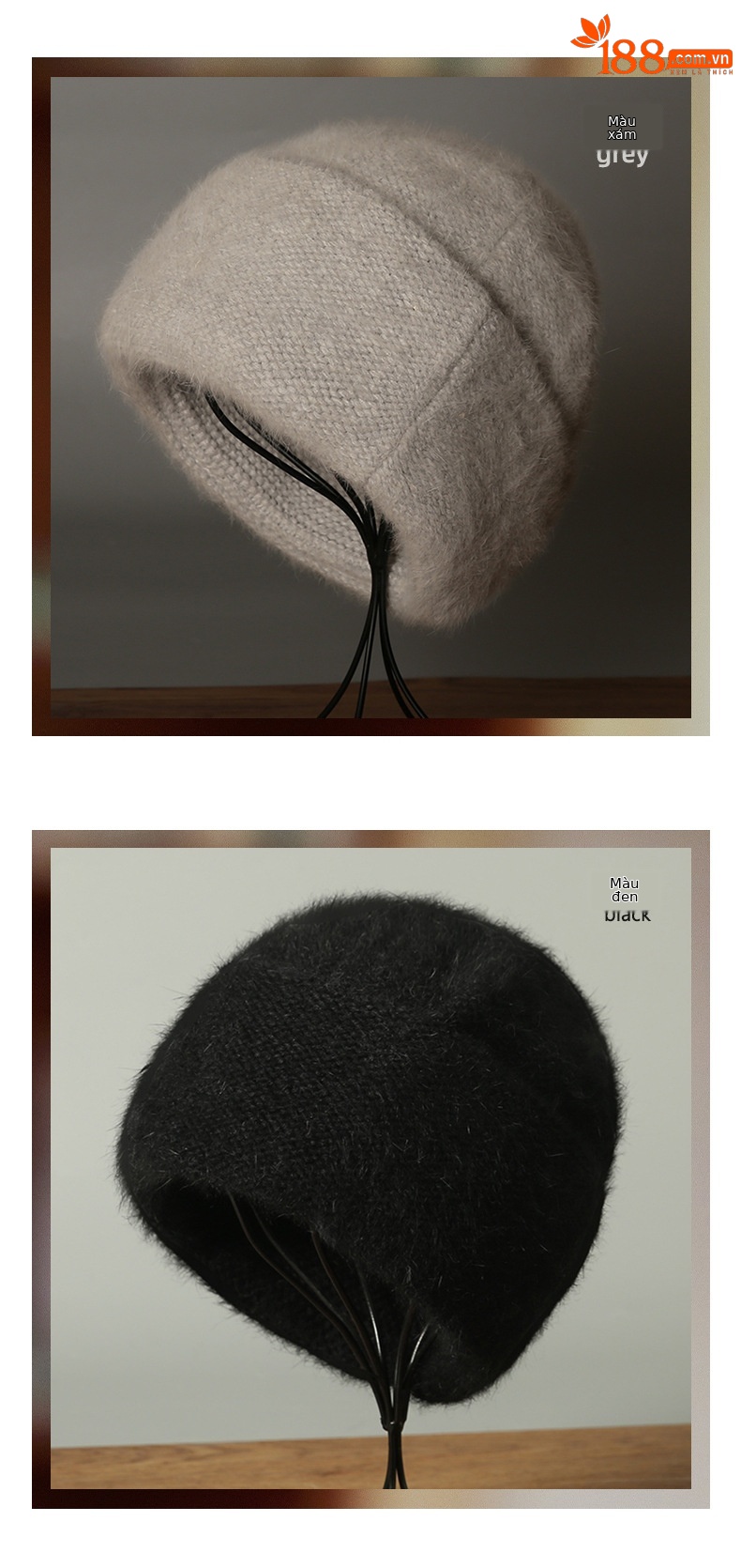 Mũ len beanie nữ dệt kim len thỏ Angora, chu vi vòng đầu lớn, giữ ấm mùa đông — màu be chi tiết 8