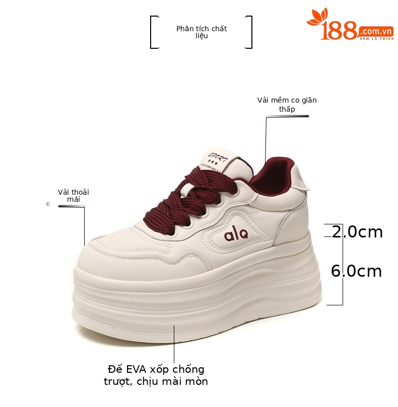 Giày sneaker nữ đế xuồng tăng chiều cao, đế dày 8 cm, phong cách thể thao — Màu nâu chi tiết 3