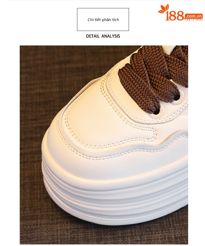 Giày sneaker nữ đế xuồng tăng chiều cao, đế dày 8 cm, phong cách thể thao — Màu nâu chi tiết 7