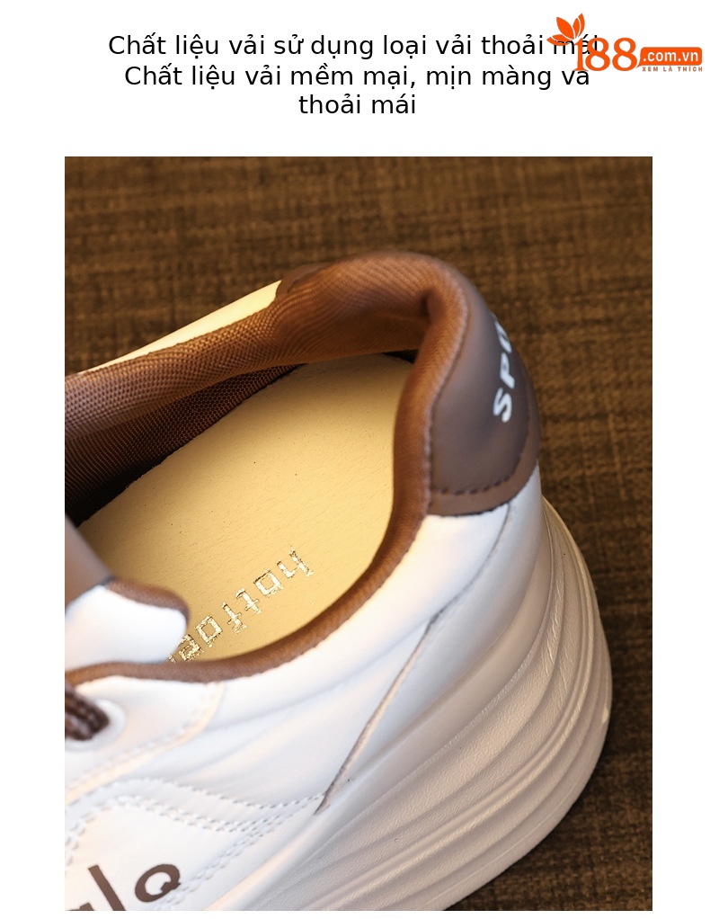 Giày sneaker nữ đế xuồng tăng chiều cao, đế dày 8 cm, phong cách thể thao — Màu nâu chi tiết 8