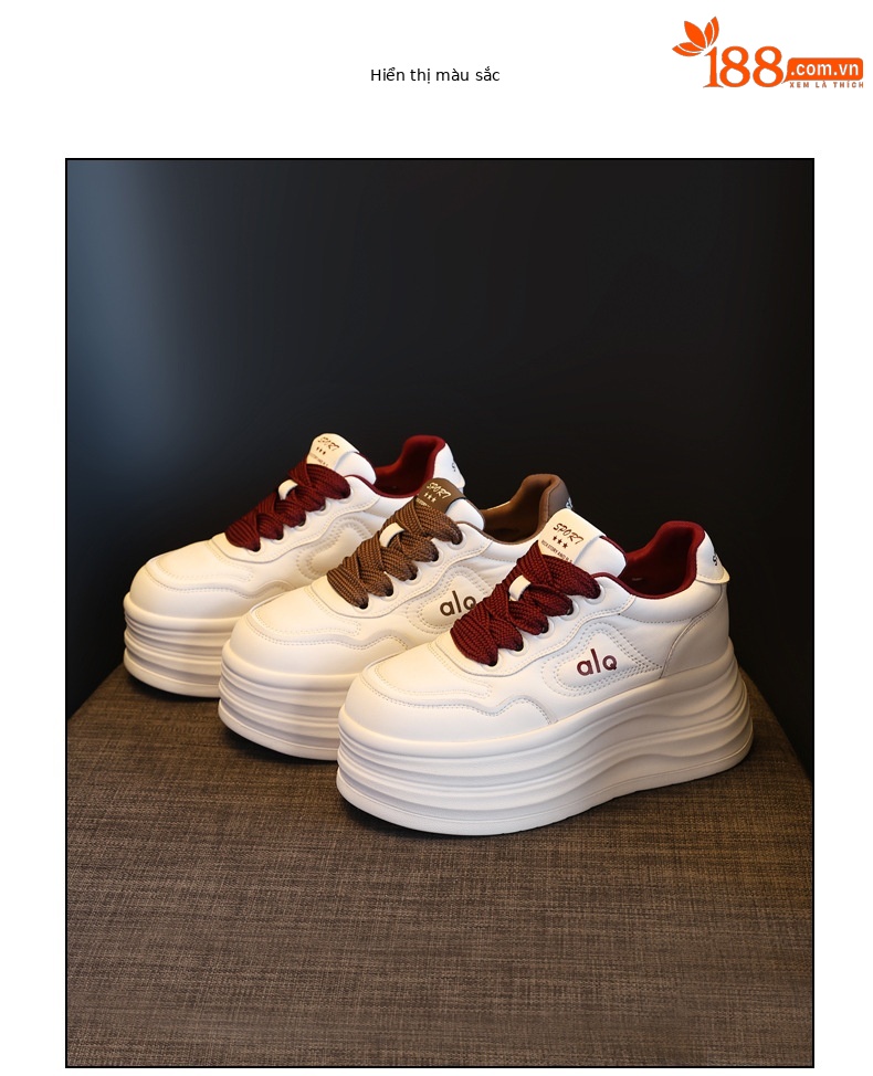 Giày sneaker nữ đế xuồng tăng chiều cao, đế dày 8 cm, phong cách thể thao — Màu nâu chi tiết 18