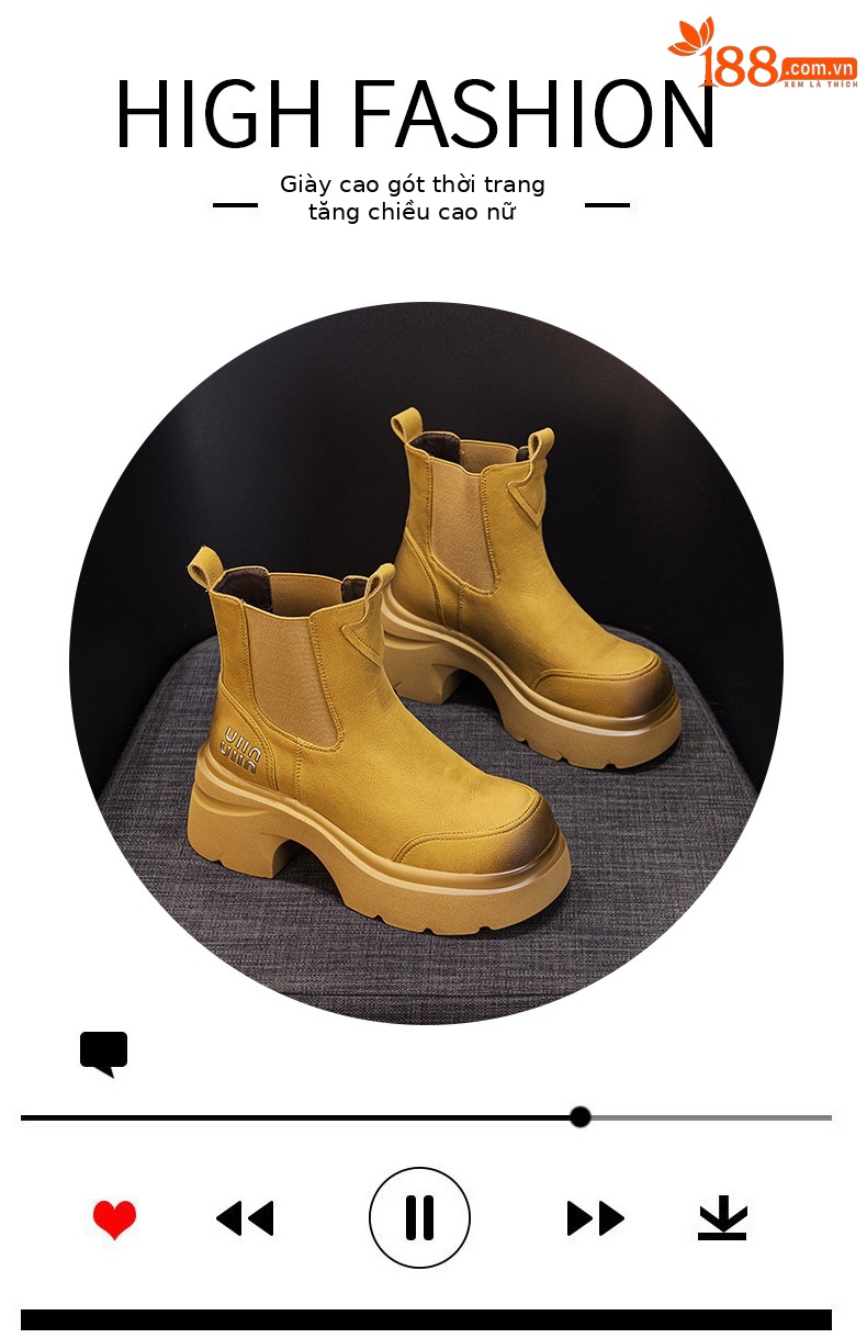 Giày boot Martin đế dày tăng chiều cao nữ phong cách Anh quốc — M2956-1 plus nhung vàng, M2956 lớp lót đơn màu nâu, M2956-1 plus nâu nhung, M2956 đơn màu vàng chi tiết 5