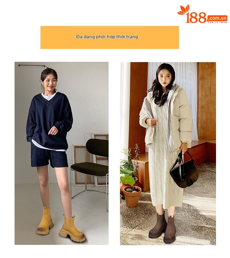 Giày boot Martin đế dày tăng chiều cao nữ phong cách Anh quốc — M2956-1 plus nhung vàng, M2956 lớp lót đơn màu nâu, M2956-1 plus nâu nhung, M2956 đơn màu vàng chi tiết 6