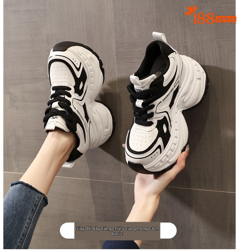 Giày sneaker nữ chunky đế dày HS6798-52 kiểu hot trend — Đen và trắng chi tiết 1