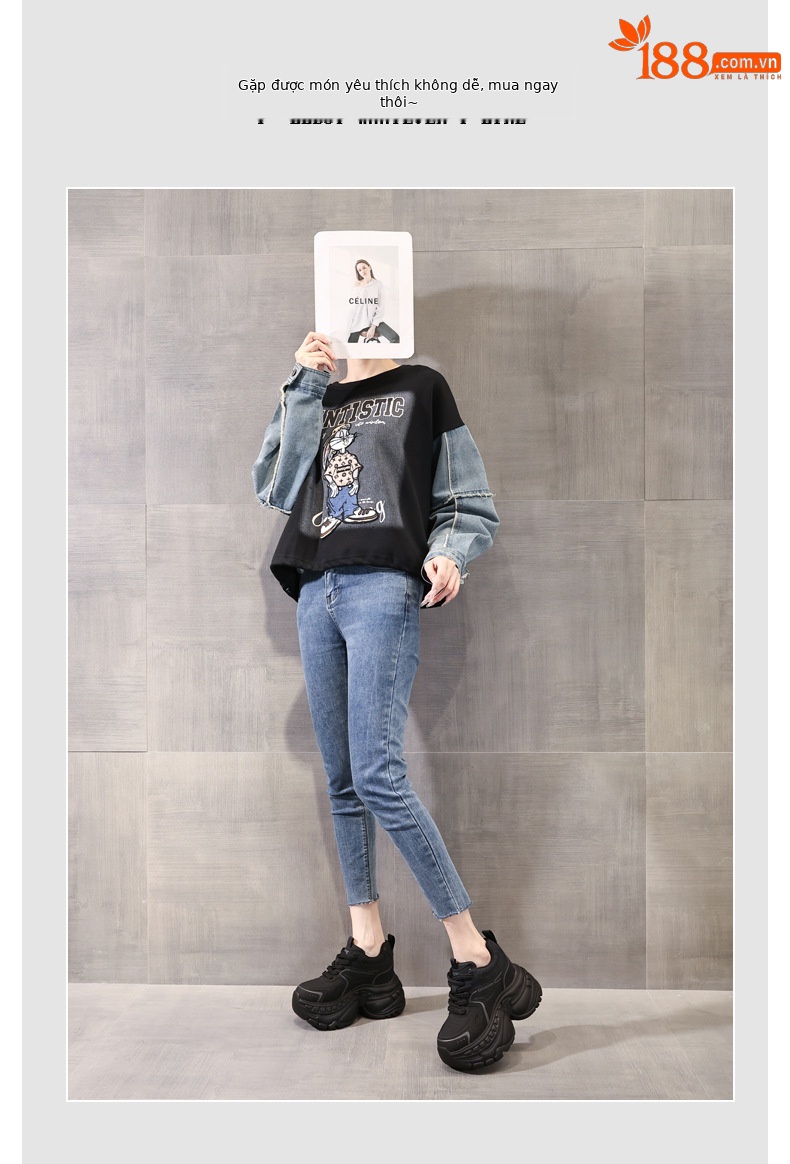 Giày sneaker nữ chunky đế dày HS6798-52 kiểu hot trend — Đen và trắng chi tiết 5