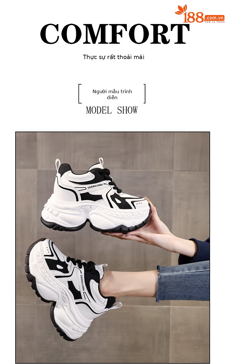 Giày sneaker nữ chunky đế dày HS6798-52 kiểu hot trend — Đen và trắng chi tiết 10