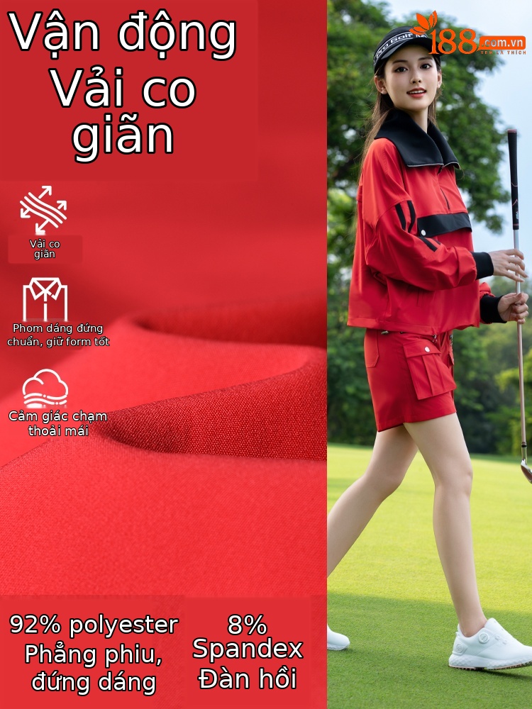 Quần short golf nữ thu đông dáng thể thao co giãn — Quần short đỏ [Quần short bảo hộ lao động loại A/túi đa năng/dây thun co giãn] KUZ208