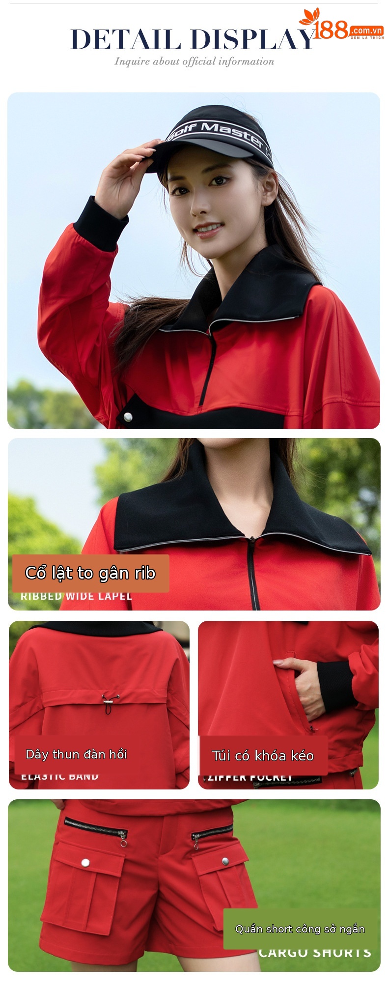 Quần short golf nữ thu đông dáng thể thao co giãn — Quần short đỏ [Quần short bảo hộ lao động loại A/túi đa năng/dây thun co giãn] KUZ208 chi tiết 3