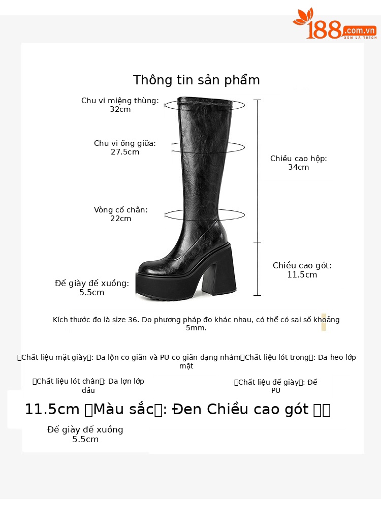 Boot nữ cổ cao ôm chân siêu cao gót đế dày mùa thu đông — Lớp lót da lộn, Lớp lót bằng da chi tiết 4