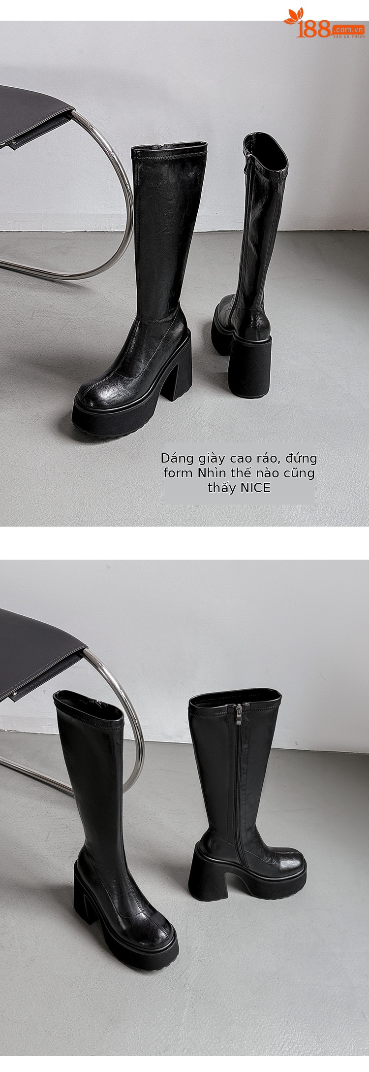 Boot nữ cổ cao ôm chân siêu cao gót đế dày mùa thu đông — Lớp lót da lộn, Lớp lót bằng da chi tiết 12