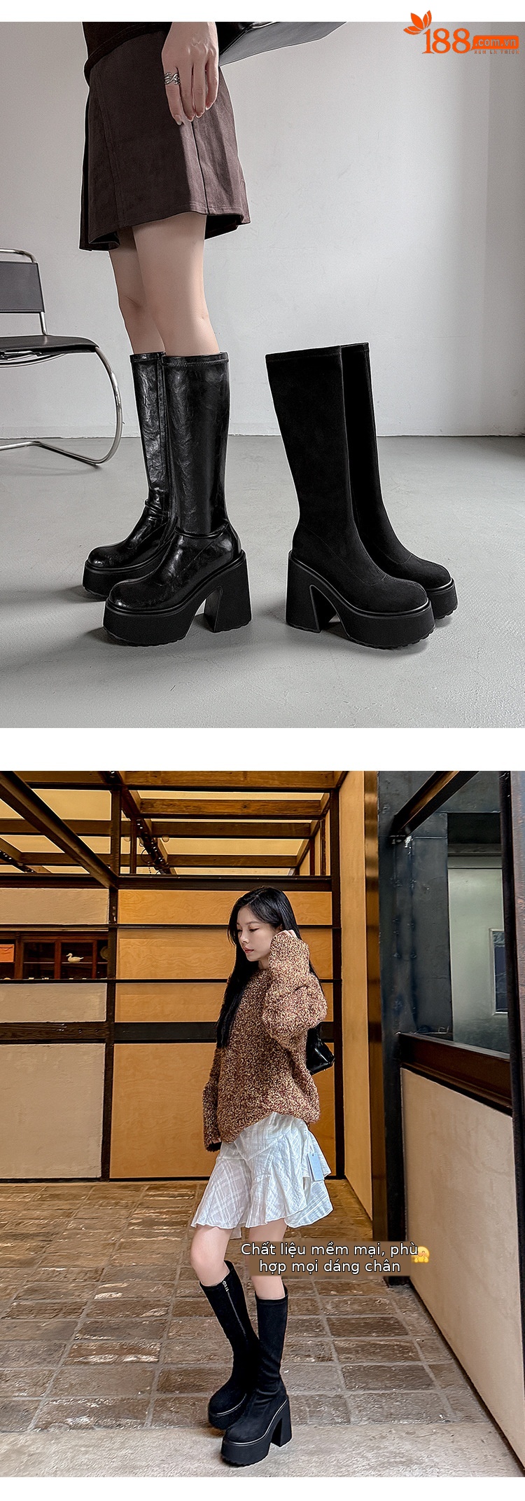 Boot nữ cổ cao ôm chân siêu cao gót đế dày mùa thu đông — Lớp lót da lộn, Lớp lót bằng da chi tiết 14