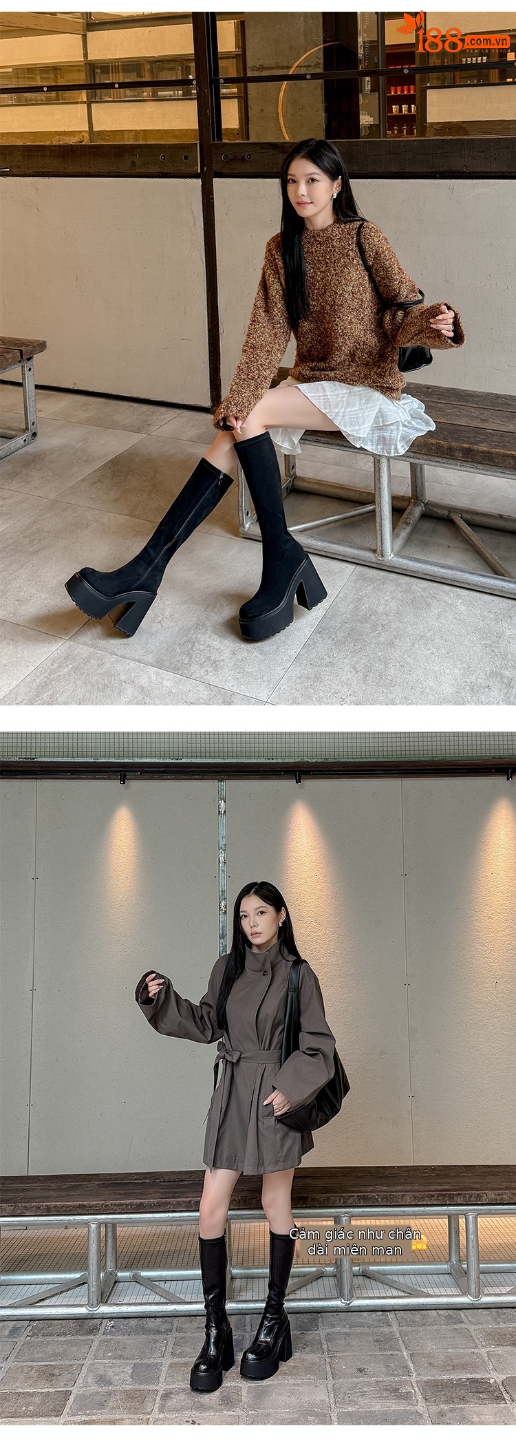 Boot nữ cổ cao ôm chân siêu cao gót đế dày mùa thu đông — Lớp lót da lộn, Lớp lót bằng da chi tiết 16