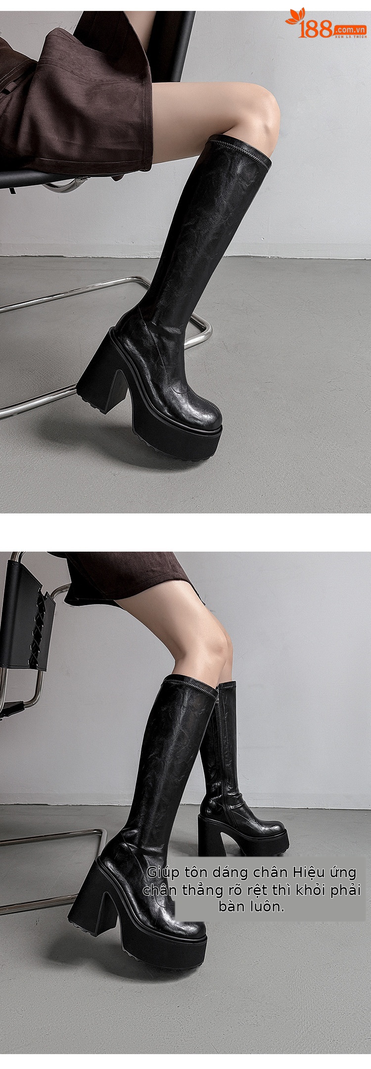 Boot nữ cổ cao ôm chân siêu cao gót đế dày mùa thu đông — Lớp lót da lộn, Lớp lót bằng da chi tiết 19