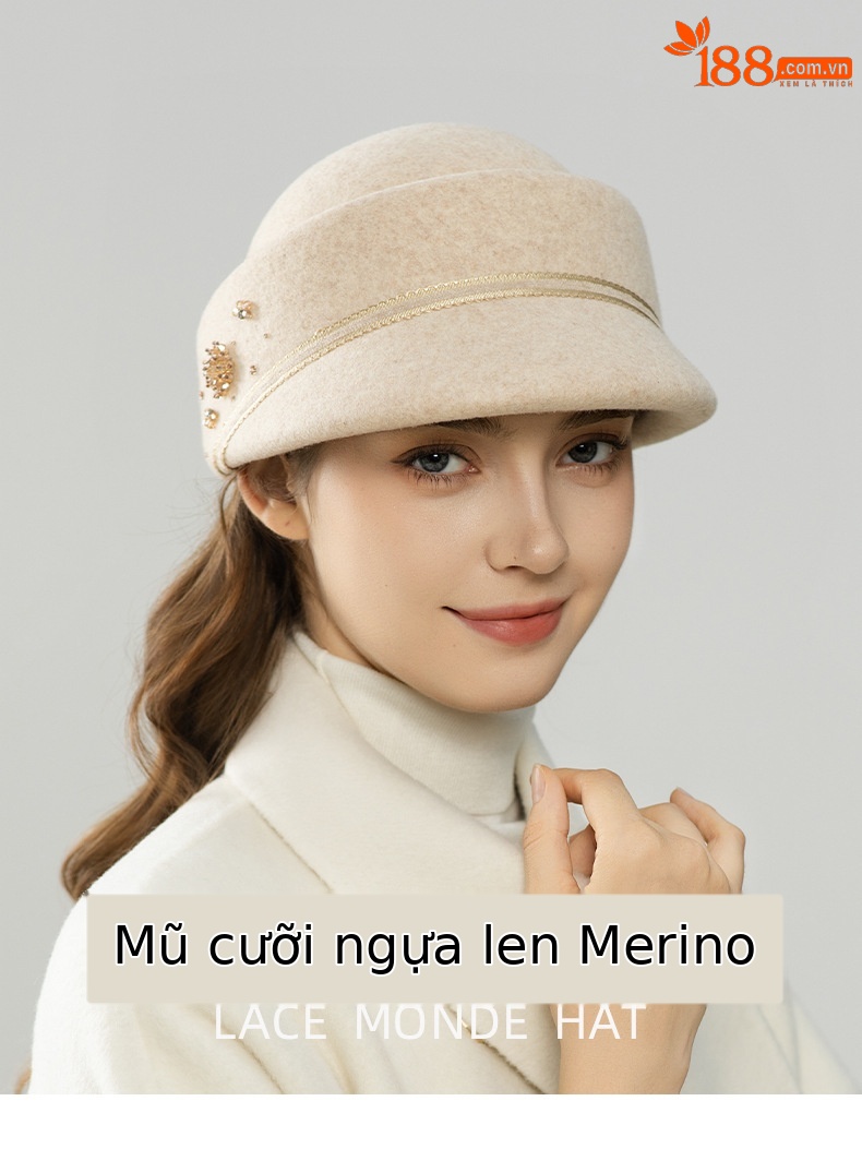 Mũ beret nữ kiểu Hepburn Pháp len đen họa tiết hoa mùa thu đông — cơm trộn chi tiết 1