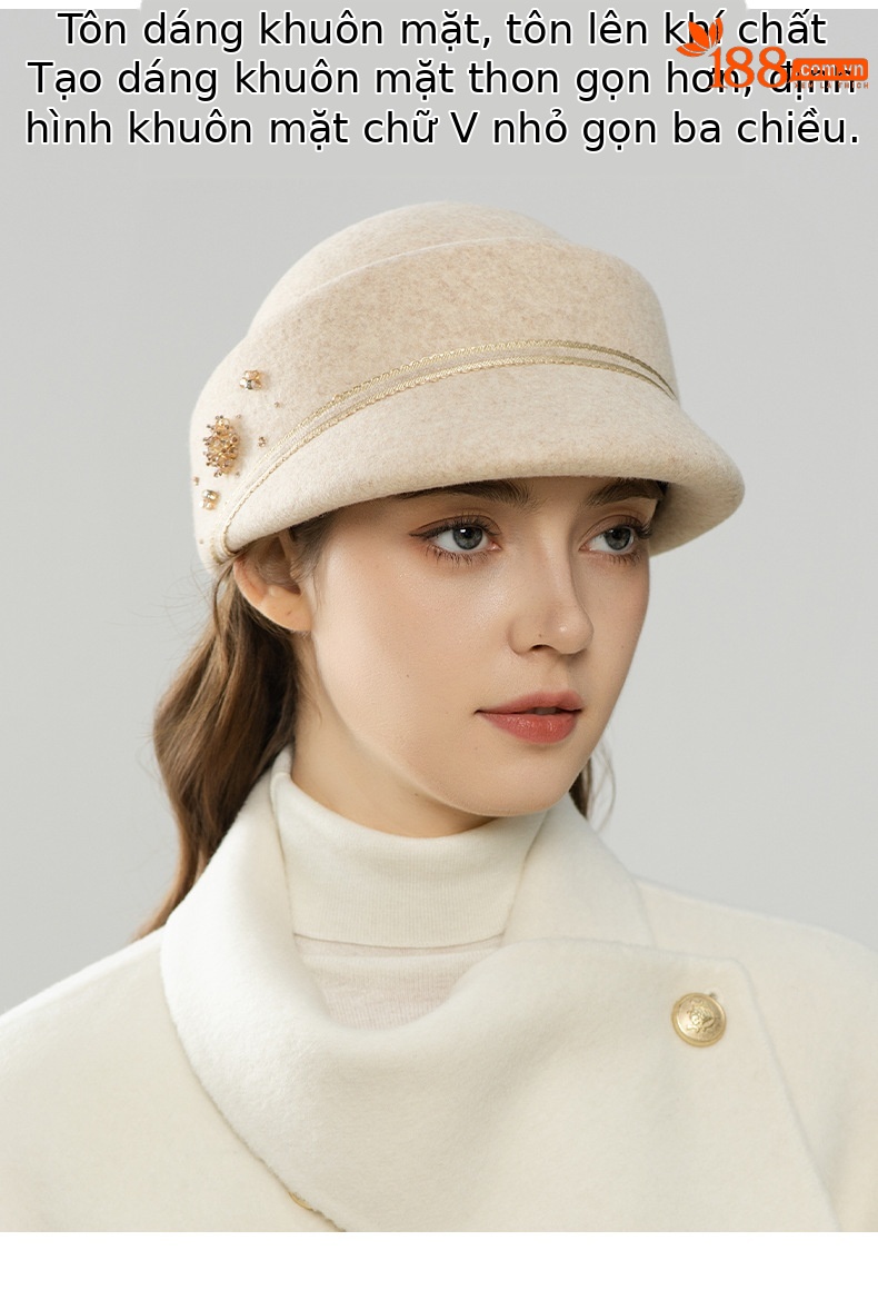 Mũ beret nữ kiểu Hepburn Pháp len đen họa tiết hoa mùa thu đông — cơm trộn chi tiết 5