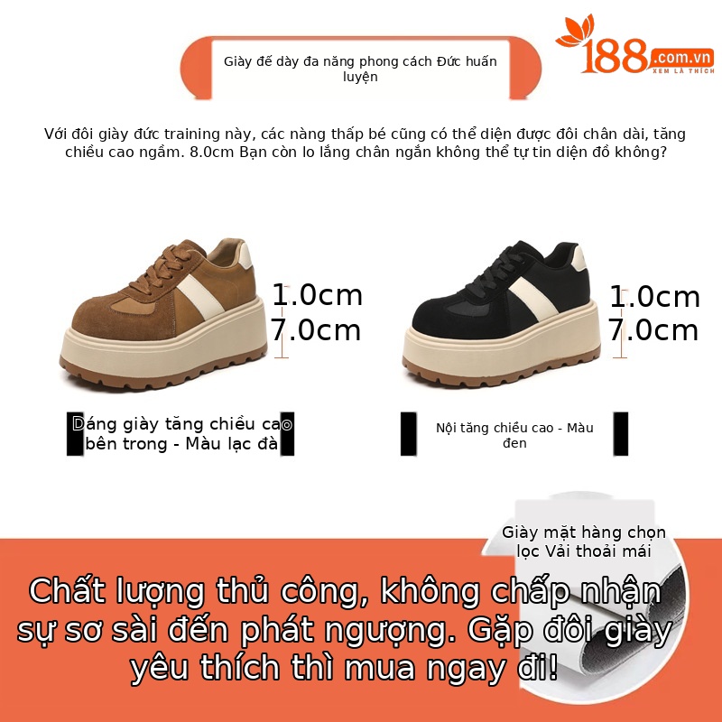 Giày thể thao nữ đế dày nâng chiều cao, sneaker chunky đế bánh mì mềm — màu đen