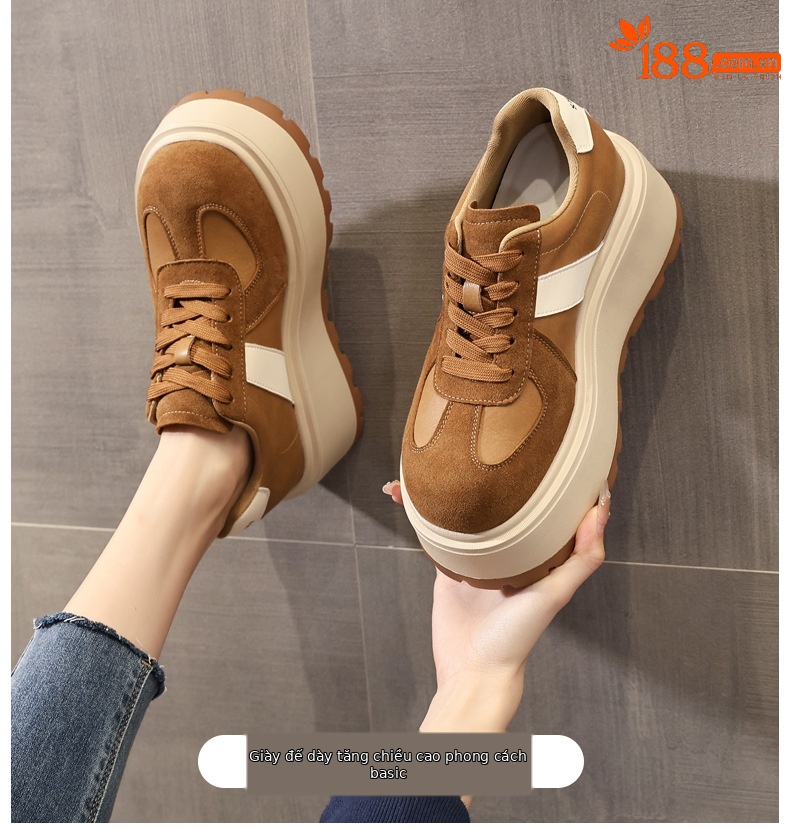 Giày thể thao nữ đế dày nâng chiều cao, sneaker chunky đế bánh mì mềm — màu đen chi tiết 1