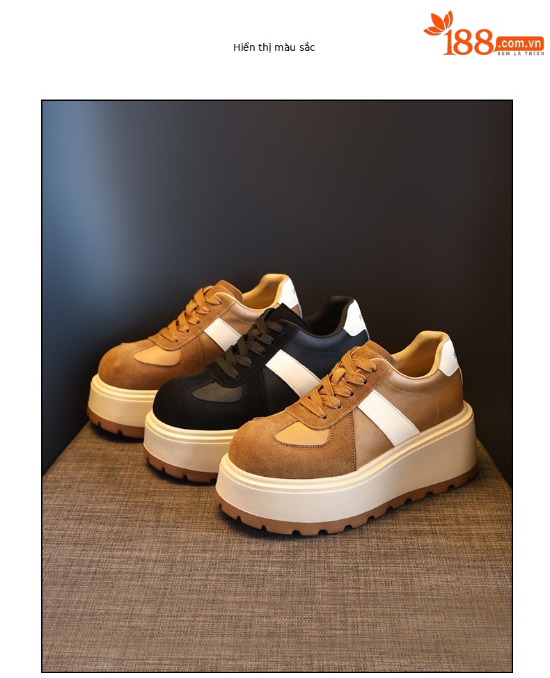 Giày thể thao nữ đế dày nâng chiều cao, sneaker chunky đế bánh mì mềm — màu đen chi tiết 18