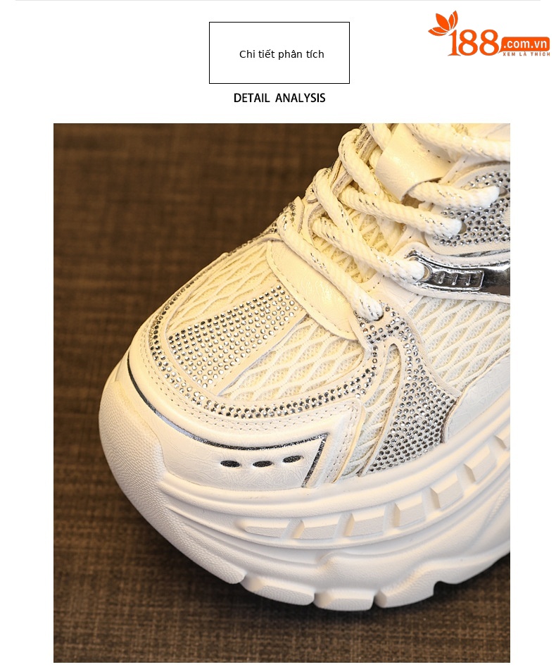 Giày sneaker nữ đế dày tăng chiều cao lưới thoáng khí — màu be chi tiết 6