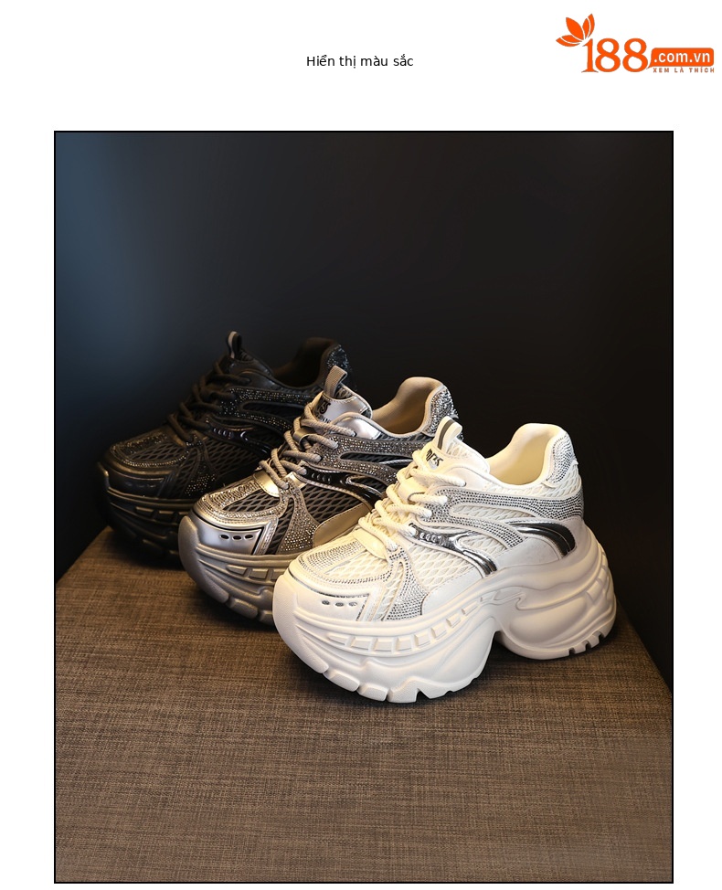 Giày sneaker nữ đế dày tăng chiều cao lưới thoáng khí — màu be chi tiết 17