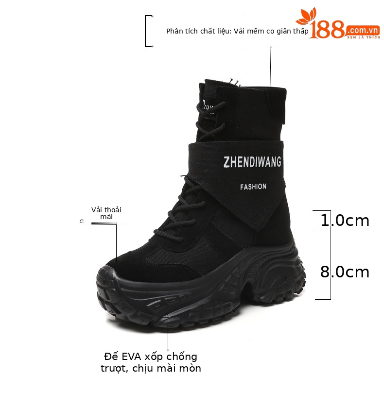 Giày boot nữ cổ ngắn đế xuồng da thật phong cách martin thon gọn — màu đen chi tiết 2