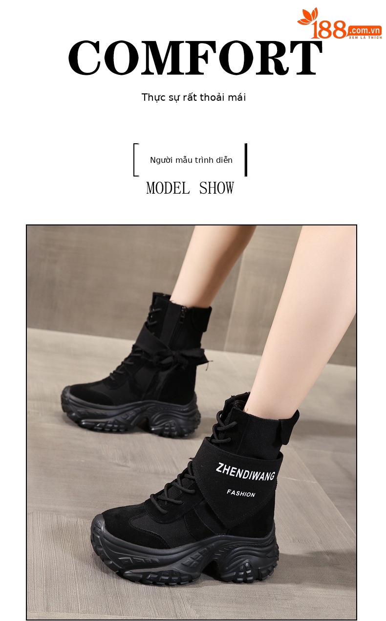 Giày boot nữ cổ ngắn đế xuồng da thật phong cách martin thon gọn — màu đen chi tiết 9