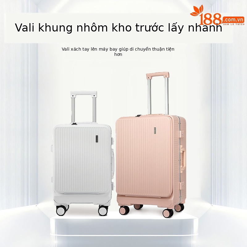 Vali kéo nữ 20 inch cao cấp mở phía trước, chất liệu PC Covestro Đức — Màu đen cao cấp, Trắng, củ sen hồng, màu xám chi tiết 1