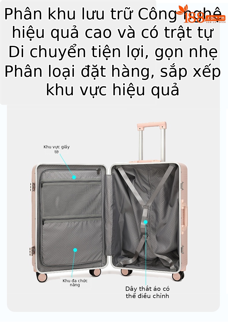 Vali kéo nữ 20 inch cao cấp mở phía trước, chất liệu PC Covestro Đức — Màu đen cao cấp, Trắng, củ sen hồng, màu xám chi tiết 4