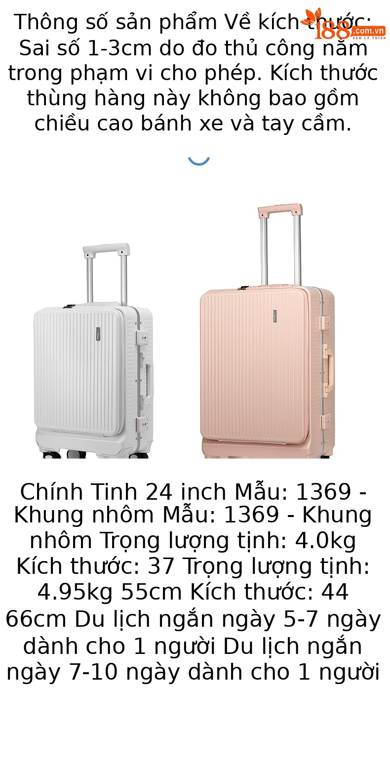 Vali kéo nữ 20 inch cao cấp mở phía trước, chất liệu PC Covestro Đức — Màu đen cao cấp, Trắng, củ sen hồng, màu xám chi tiết 5