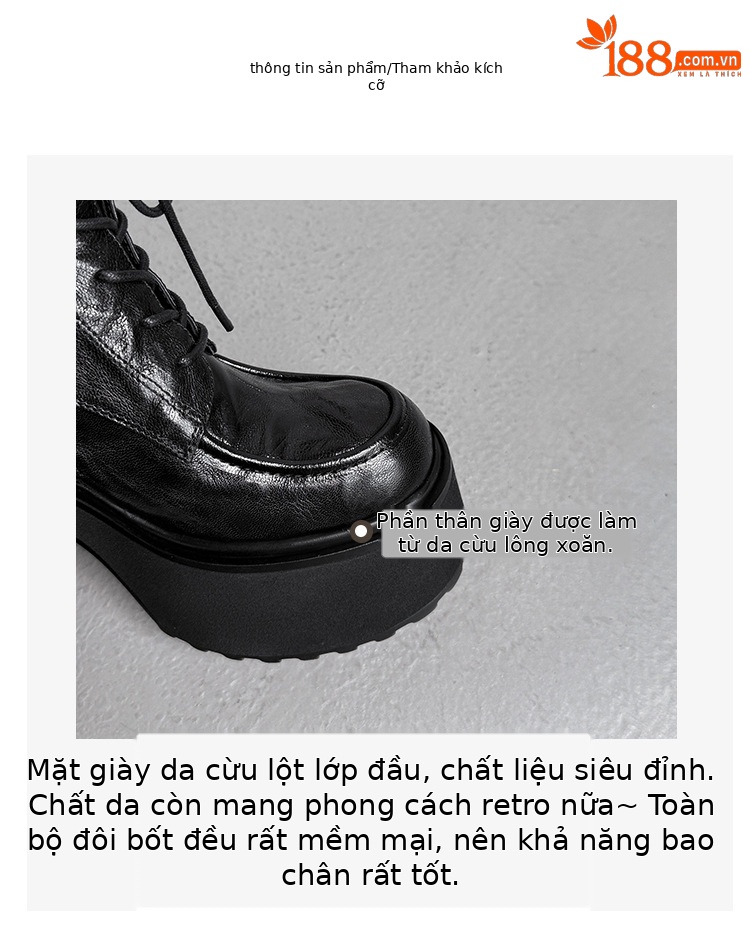 Boot nữ da dê buộc dây đế dày siêu cao gót mùa thu đông 2025 — Lớp lót nhung đen, Da đen, Nhung nâu, da màu nâu chi tiết 5