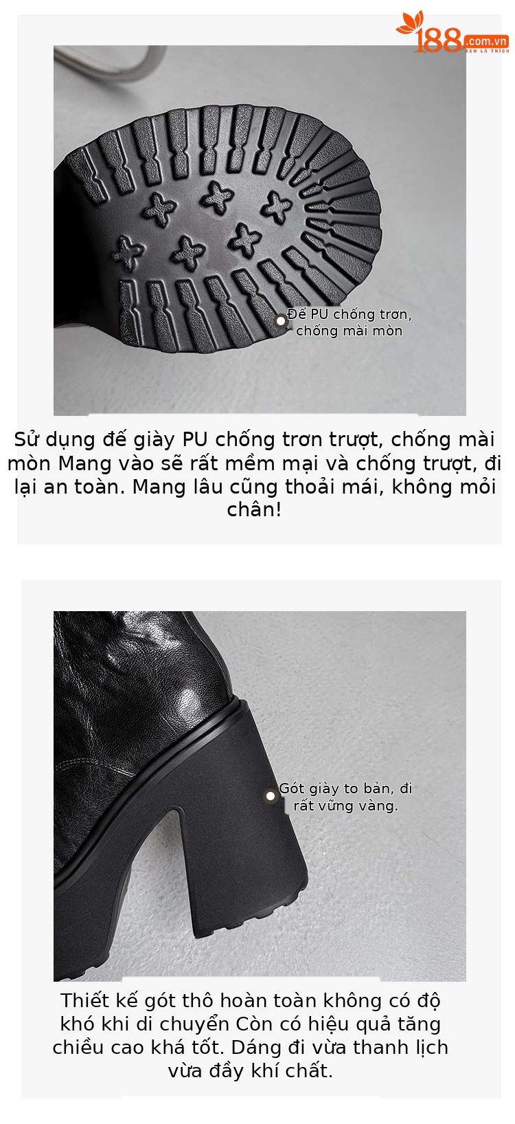 Boot nữ da dê buộc dây đế dày siêu cao gót mùa thu đông 2025 — Lớp lót nhung đen, Da đen, Nhung nâu, da màu nâu chi tiết 6