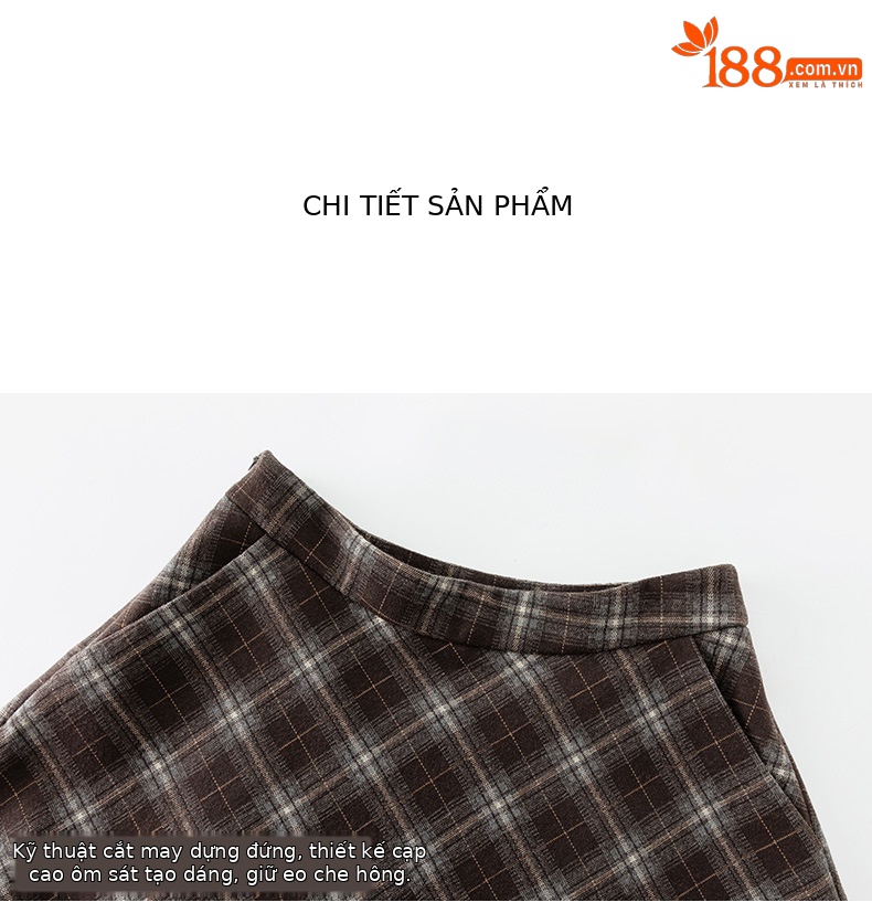 Váy len kẻ sọc bất đối xứng eo cao dáng chữ A dài vừa phải — lưới chi tiết 18