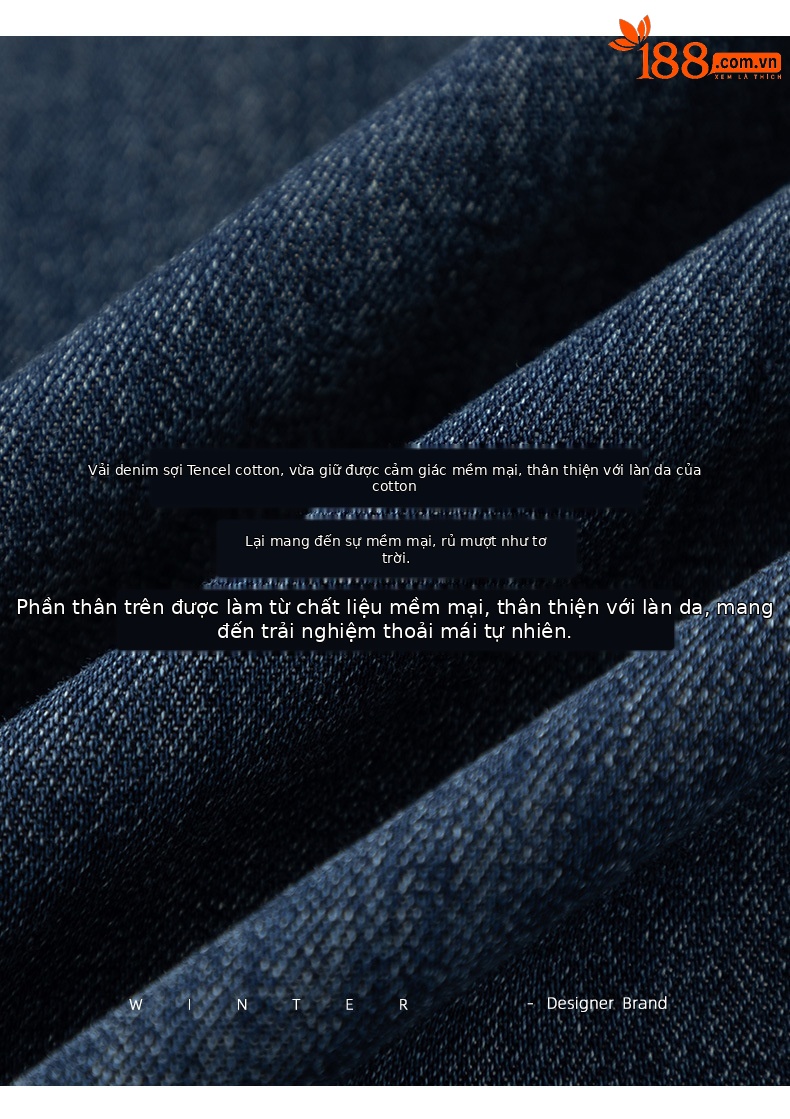 Áo sơ mi denim nữ dáng rộng tay dài, phối lớp retro, có lót nhung ấm — màu xanh chi tiết 2