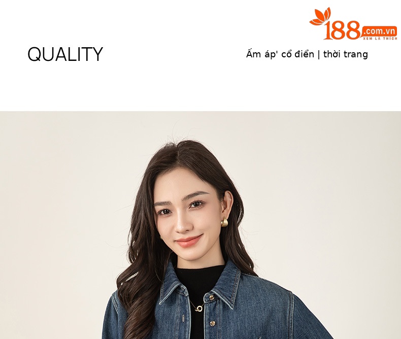 Áo sơ mi denim nữ dáng rộng tay dài, phối lớp retro, có lót nhung ấm — màu xanh chi tiết 5
