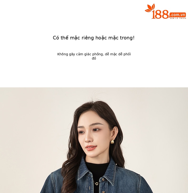 Áo sơ mi denim nữ dáng rộng tay dài, phối lớp retro, có lót nhung ấm — màu xanh chi tiết 17