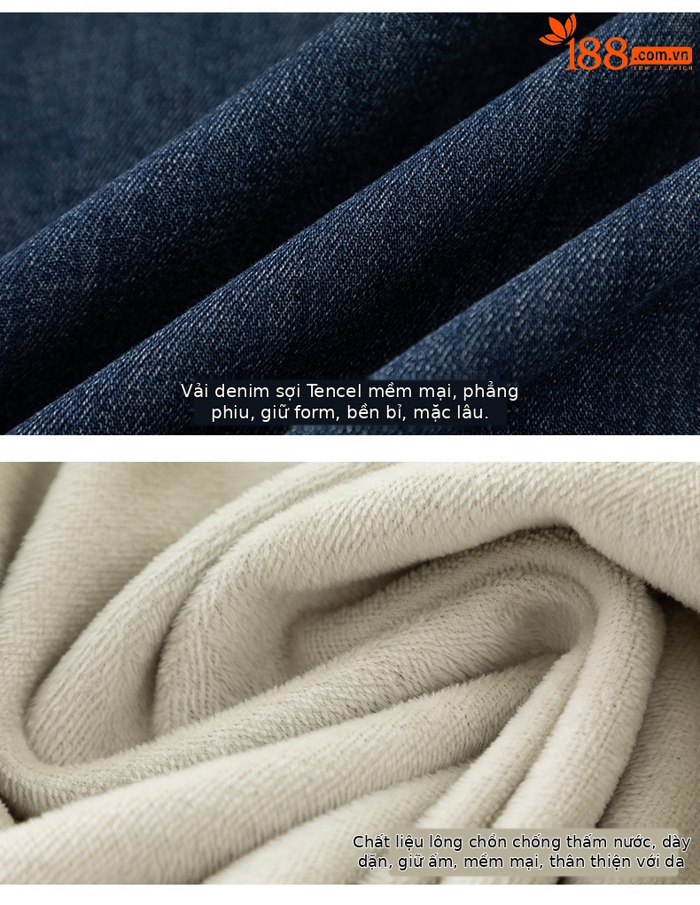 Áo sơ mi denim nữ dáng rộng tay dài, phối lớp retro, có lót nhung ấm — màu xanh chi tiết 21