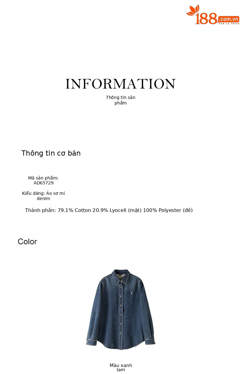 Áo sơ mi denim nữ dáng rộng tay dài, phối lớp retro, có lót nhung ấm — màu xanh chi tiết 9