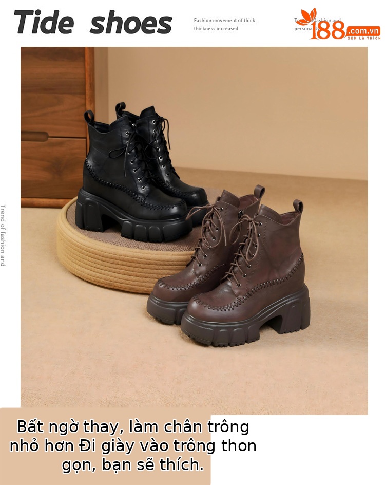 Boot nữ da thật cổ cao ôm bắp chân, đế dày 10 cm, phong cách cổ điển — Lớp lót nhung đen chi tiết 2