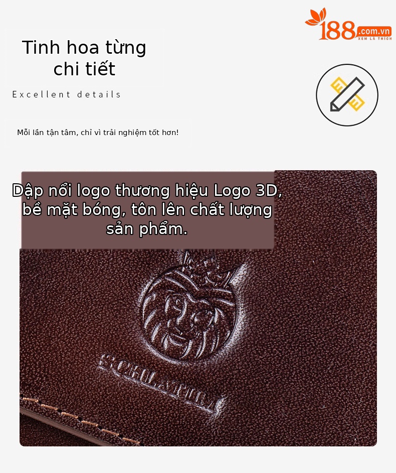 Ví nam ngắn da thật cổ điển chống trộm RFID — Màu nâu, màu đen, màu nâu đỏ chi tiết 8