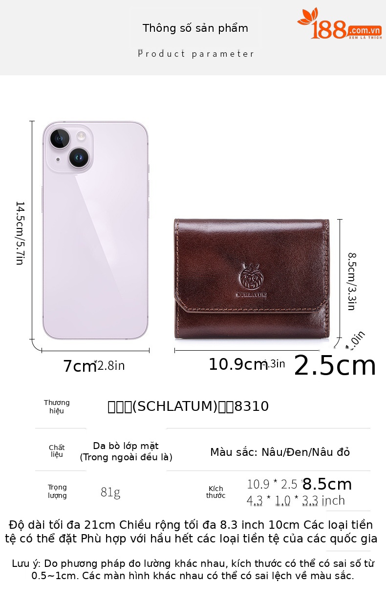 Ví nam ngắn da thật cổ điển chống trộm RFID — Màu nâu, màu đen, màu nâu đỏ chi tiết 7