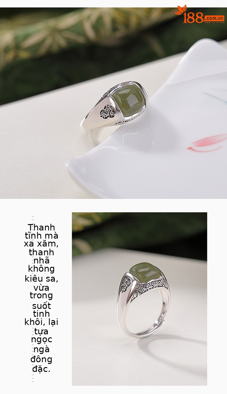 Nhẫn bạc S925 hình vuông họa tiết cổ điển phong cách Tang Grass — Mô hình sáp ong chi tiết 3