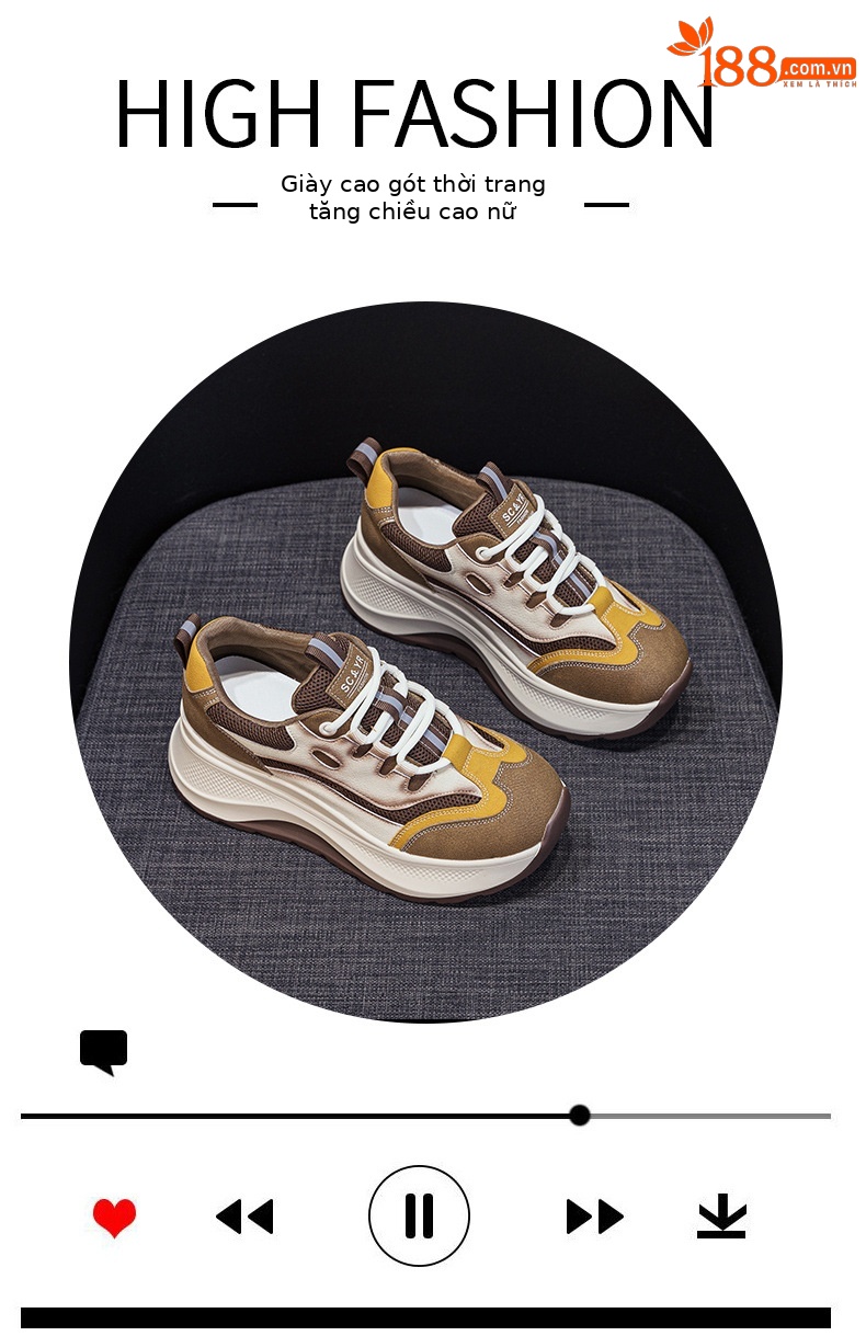 Giày sneaker nữ đế dày 2026 mới nhất thu đông, phong cách thể thao đa năng, đế mềm êm ái tăng chiều cao — M2962 màu vàng, M2962 màu xanh lá cây chi tiết 5