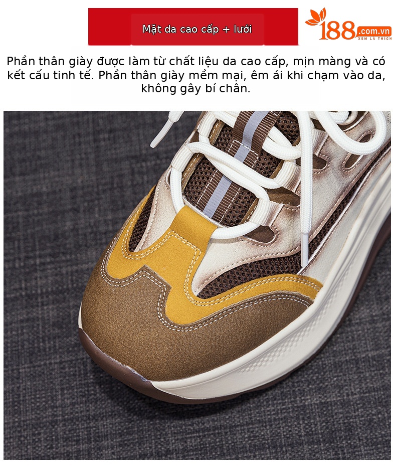Giày sneaker nữ đế dày 2026 mới nhất thu đông, phong cách thể thao đa năng, đế mềm êm ái tăng chiều cao — M2962 màu vàng, M2962 màu xanh lá cây chi tiết 7