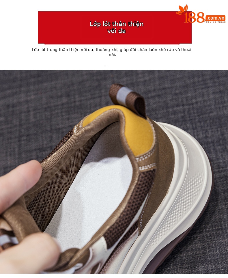 Giày sneaker nữ đế dày 2026 mới nhất thu đông, phong cách thể thao đa năng, đế mềm êm ái tăng chiều cao — M2962 màu vàng, M2962 màu xanh lá cây chi tiết 8