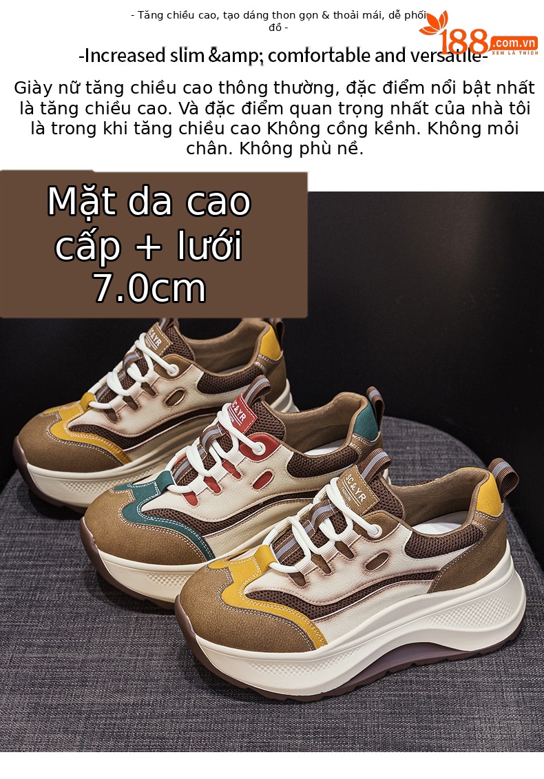 Giày sneaker nữ đế dày 2026 mới nhất thu đông, phong cách thể thao đa năng, đế mềm êm ái tăng chiều cao — M2962 màu vàng, M2962 màu xanh lá cây chi tiết 2